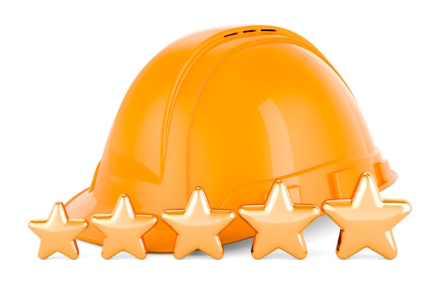 Construction Orange Hard Hat avec cinq étoiles dorées rendu 3D