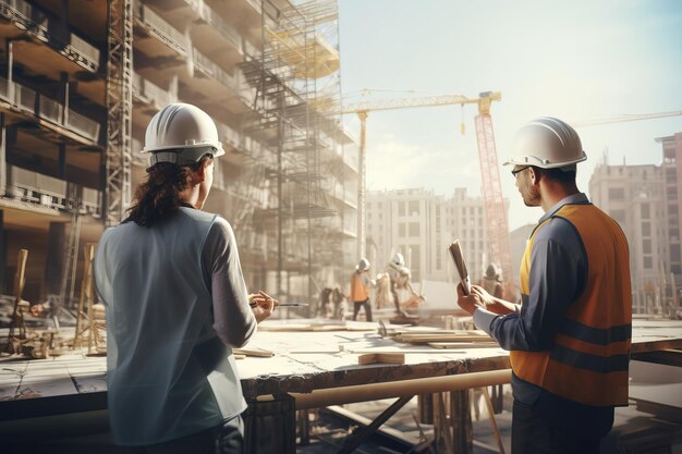 Construction et reconstruction d'un grand bâtiment de la ville Les employés les employés construisent un nouveau