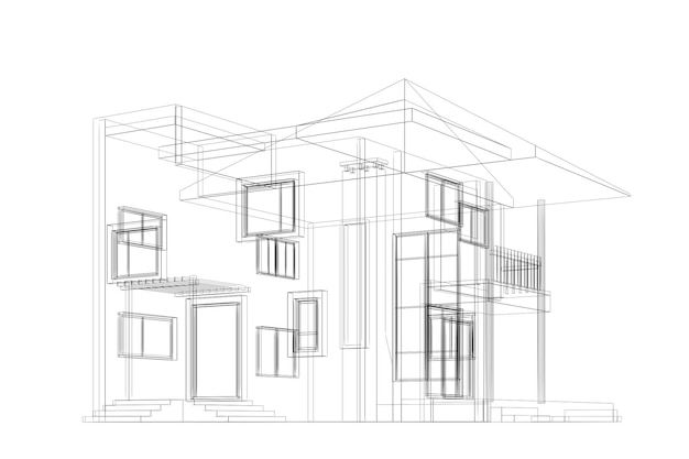 Construction de rendu 3d plan de chalet
