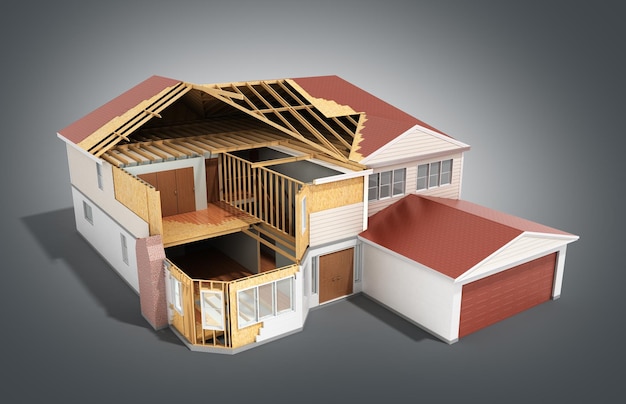 construire une maison image tridimensionnelle rendu 3d sur fond gris