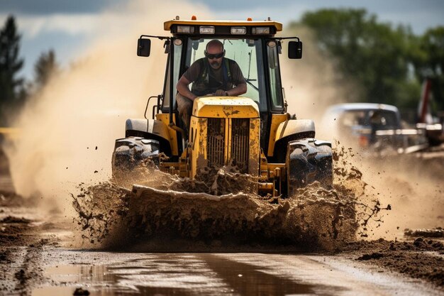 Construire de meilleures routes Grader en action La meilleure photographie d'image de gradeur