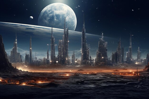 Photo construire une ville futuriste sur la lune