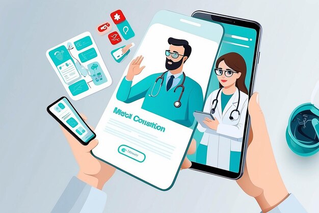 Consultation médicale en ligne avec le médecin et le personnel médical Concept de soins de santé et de technologie moderne Patient consultant un médecin à l'aide d'une application mobile