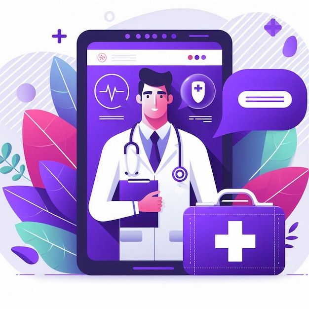 Consultation médicale numérique Une illustration vectorielle d'un médecin sur l'écran d'un smartphone