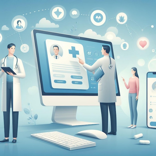 Consultation médicale virtuelle Illustration de l'interaction entre le médecin et le patient en ligne