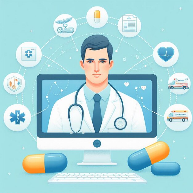 Consultation médicale virtuelle Une illustration vectorielle médicale détaillée pour les bannières, les dépliants et les affiches