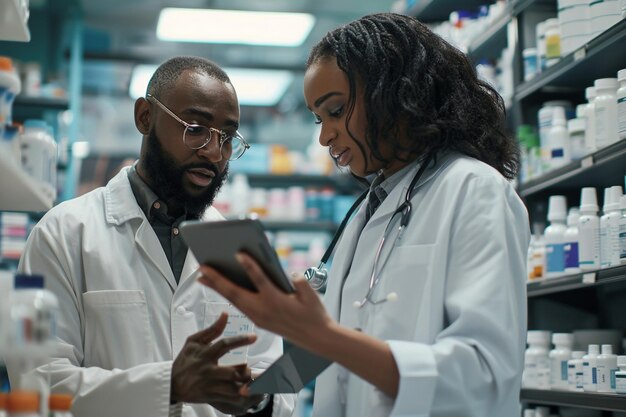 Consultation des pharmaciens sur la gestion des médicaments avec l'IA générée