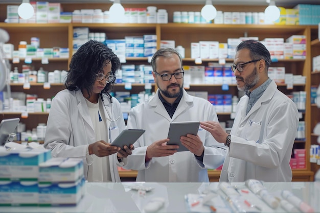 Consultation des pharmaciens sur la gestion des médicaments avec l'IA générée