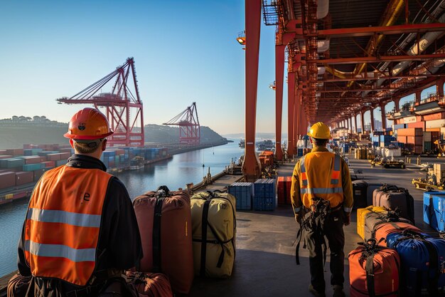 Photo contact ou déchargement de conteneurs dans un port occupé ia générative