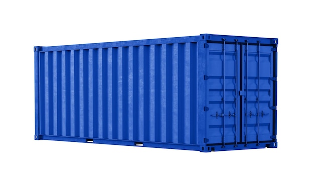 Container d'expédition bleu autocollant png cargaison 3D sur fond transparent