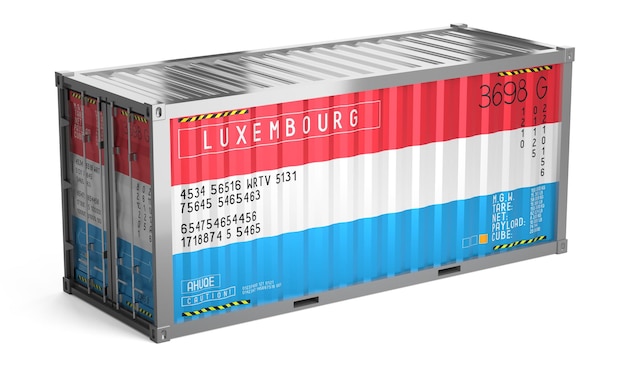 Photo container de fret avec drapeau national du luxembourg sur fond blanc illustration 3d