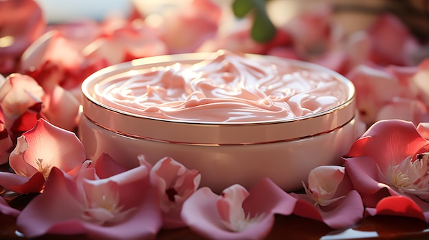 Container de produits de soin de la peau sur un fond rose vibrant