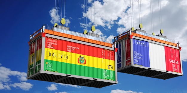 Containers d'expédition avec des drapeaux de Bolivie et de France illustration 3D