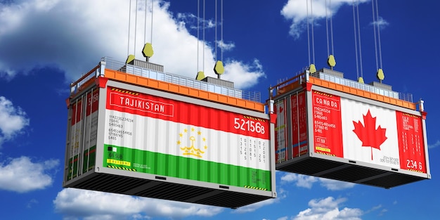 Containers d'expédition avec des drapeaux du Tadjikistan et du Canada illustration 3D