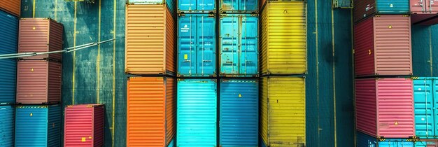 Containers de fret colorés sur un quai monde interconnecté de l'expédition maritime et de la distribution Aeria