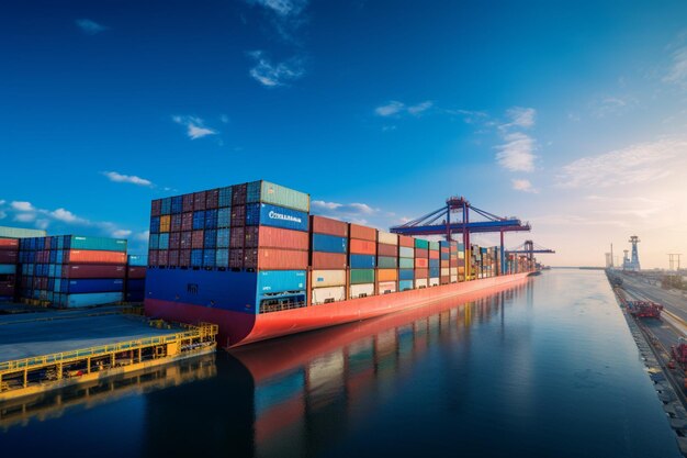 Containers sur un navire en route pour la douane pour l'exportation