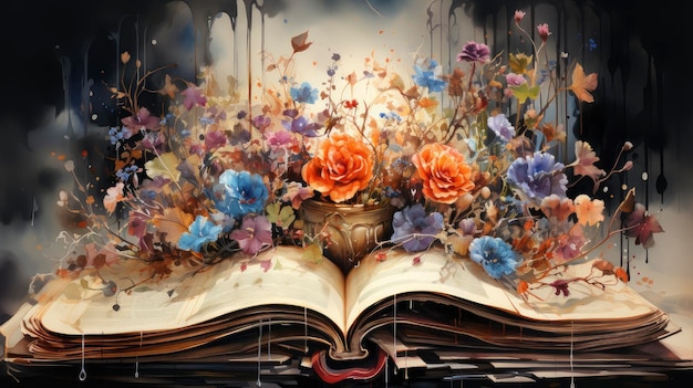 Un conte d'automne et de printemps imaginatif Un livre de contes répandant les couleurs des saisons dans l'air