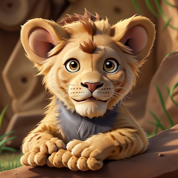 Le conte de l'aventure d'un bébé lion 3D