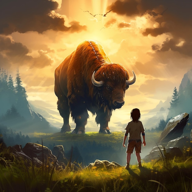 un conte fantastique pour enfants avec des bisons