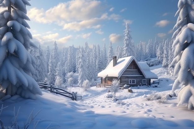 Conte de fées d'hiver, un chalet en bois confortable