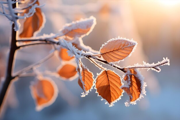 Photo le conte de l'hiver du feuillage gelé