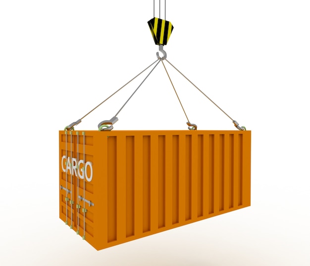 Conteneur maritime levé par grue. Illustration de rendu 3D