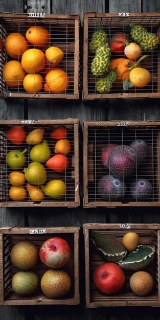 conteneurs de fruits et légumes du marché affichant des produits locaux fruits colorés IA générative