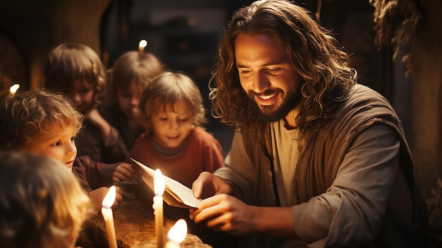 Photo les contes divins que jésus lit aux enfants