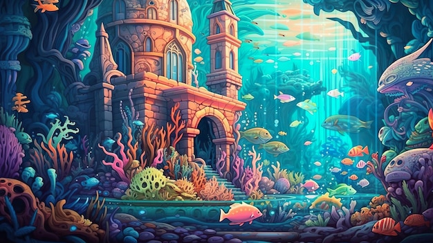 Contexte abstrait Monde atlantique et sous-marin Une illustration dans une conception de bannière plongeant les spectateurs dans la beauté enchanteresse d'un royaume sous-marin magique AI générative