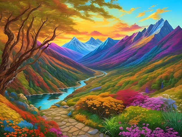 contexte coloré lac colline fond d'écran