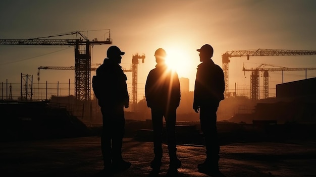 Contexte de l'industrie Silhouette de l'équipe sur le chantier de construction