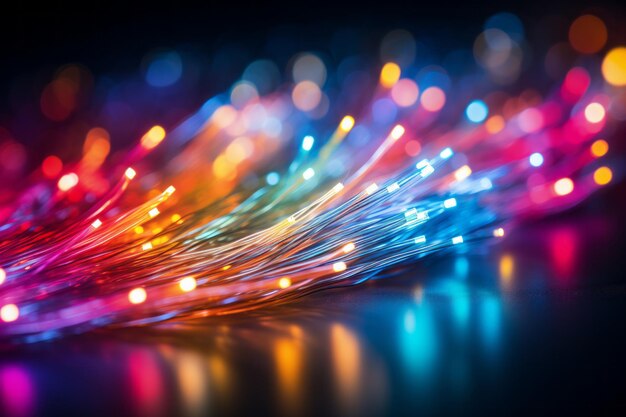 Contexte lumineux de câble à fibre optique avec communication et technologie bokeh