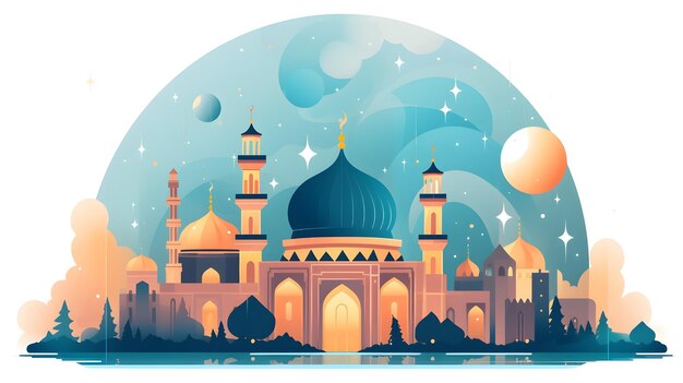 Le contexte religieux de Ramadan Kareem avec la silhouette d'une mosquée