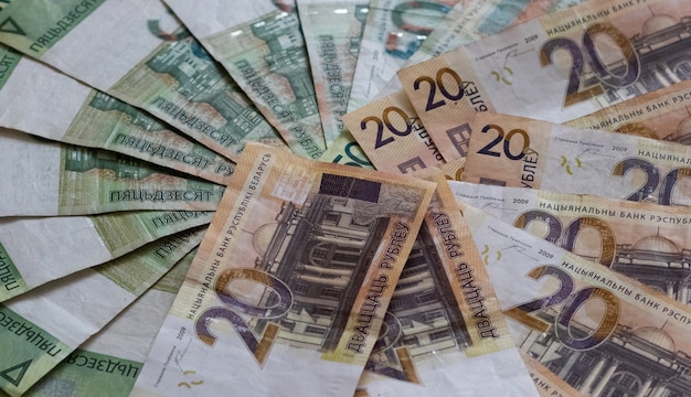 Contexte des roubles biélorusses de la texture des billets de banque des roubles biélorusses