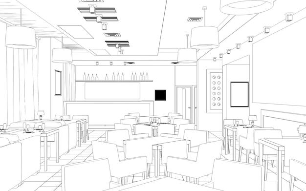 Photo contour de croquis d'illustration 3d de restaurant