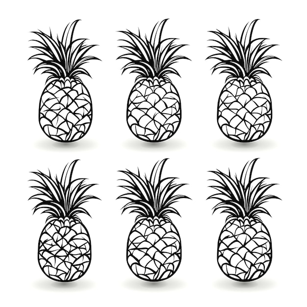 Photo contour de feuille d'ananas dessiné à la main couleur noire sur fond blanc contour minimaliste simple