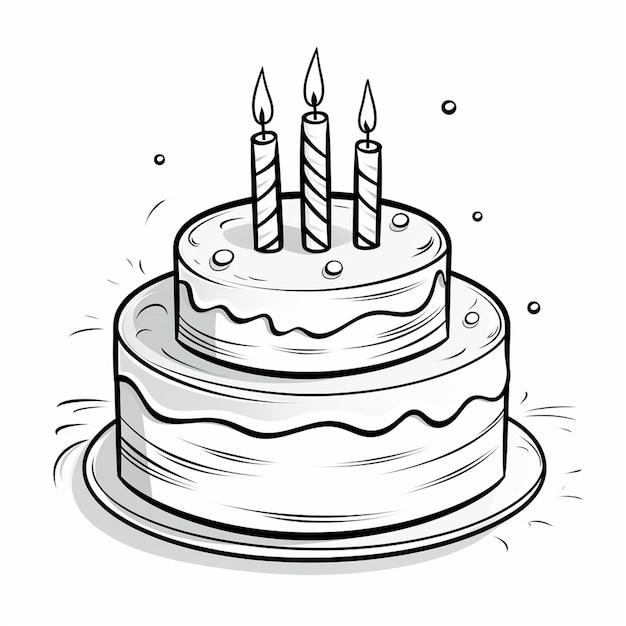 Photo contour de gâteau d'anniversaire dessiné à la main illustration page de livre à colorier pour enfants