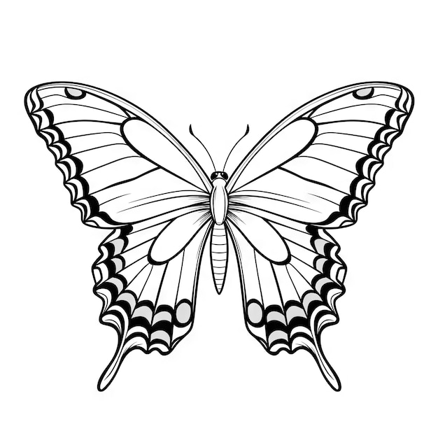 Contour de papillon avec des détails linéaires plats Page de coloriage