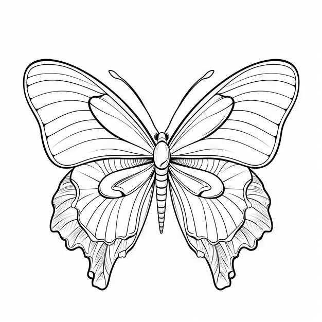 Photo contour de papillon avec des détails linéaires plats page de coloriage