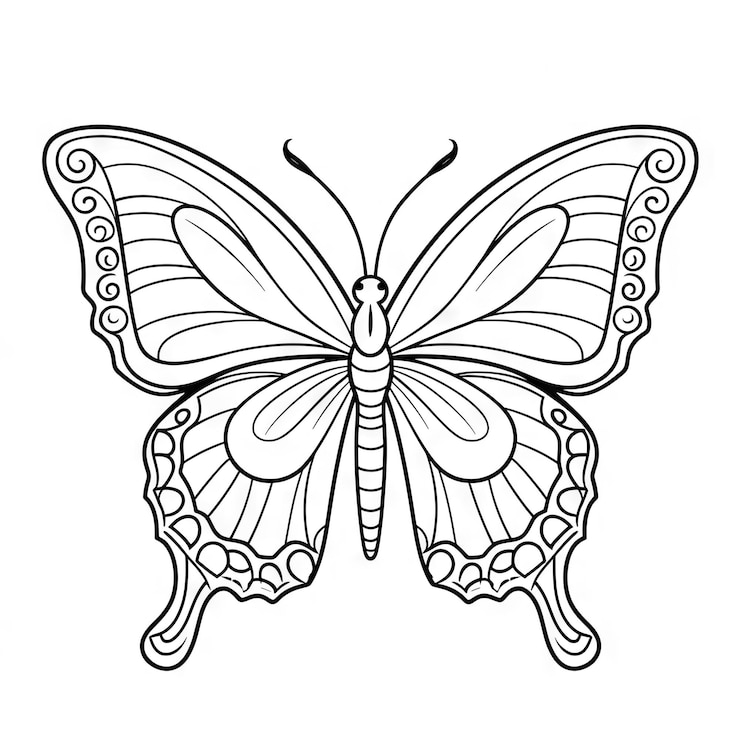 Photo contour de papillon avec des détails linéaires plats page de coloriage