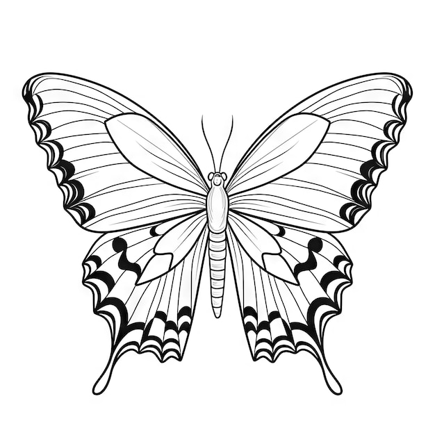 Contour de papillon avec des détails linéaires plats Page de coloriage