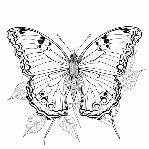 Contour de papillon avec des détails linéaires plats Page de coloriage