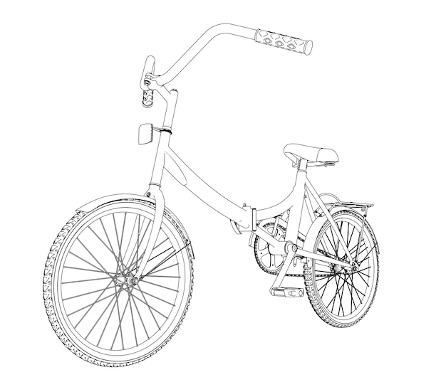 Contour de vélo sur fond blanc. Illustration 3D.