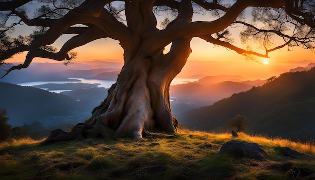 le contour d'un vieux tronc d'arbre à la tombée de la nuit