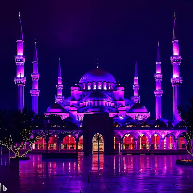 Contours de la mosquée islamique traditionnelle sur fond violet