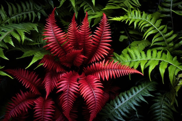 Photo le contraste des couleurs vives découvrez l'attrait des fougères rouges et vertes