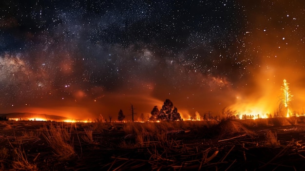 Le contraste frappant entre le feu ardent et le ciel étoilé sombre nous rappelle comment