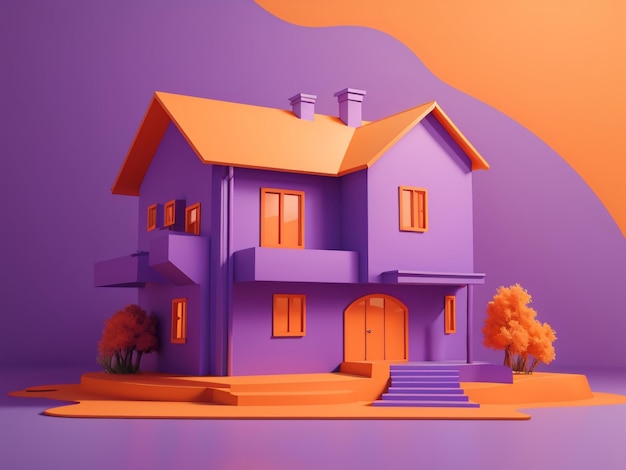 Photo un contraste vif entre une maison violette et une maison orange sur un fond orange