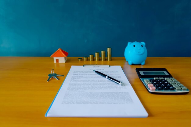 Contrat Hypothécaire Pour La Vente De Biens Immobiliers Avec Un Stylo Et Des Clés De La Maison