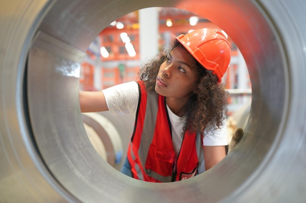 Contremaître ou ouvrier travaillant sur le site de l'usine vérifier la machine ou les produits sur le site Ingénieur ou technicien vérifiant le matériel ou la machine sur l'usine industrielle et l'usine